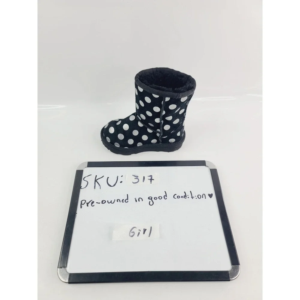 UGG, Fabric Rubber Sole Black Polka Dot Boots, Girl's, Size 8,‎ Black/White